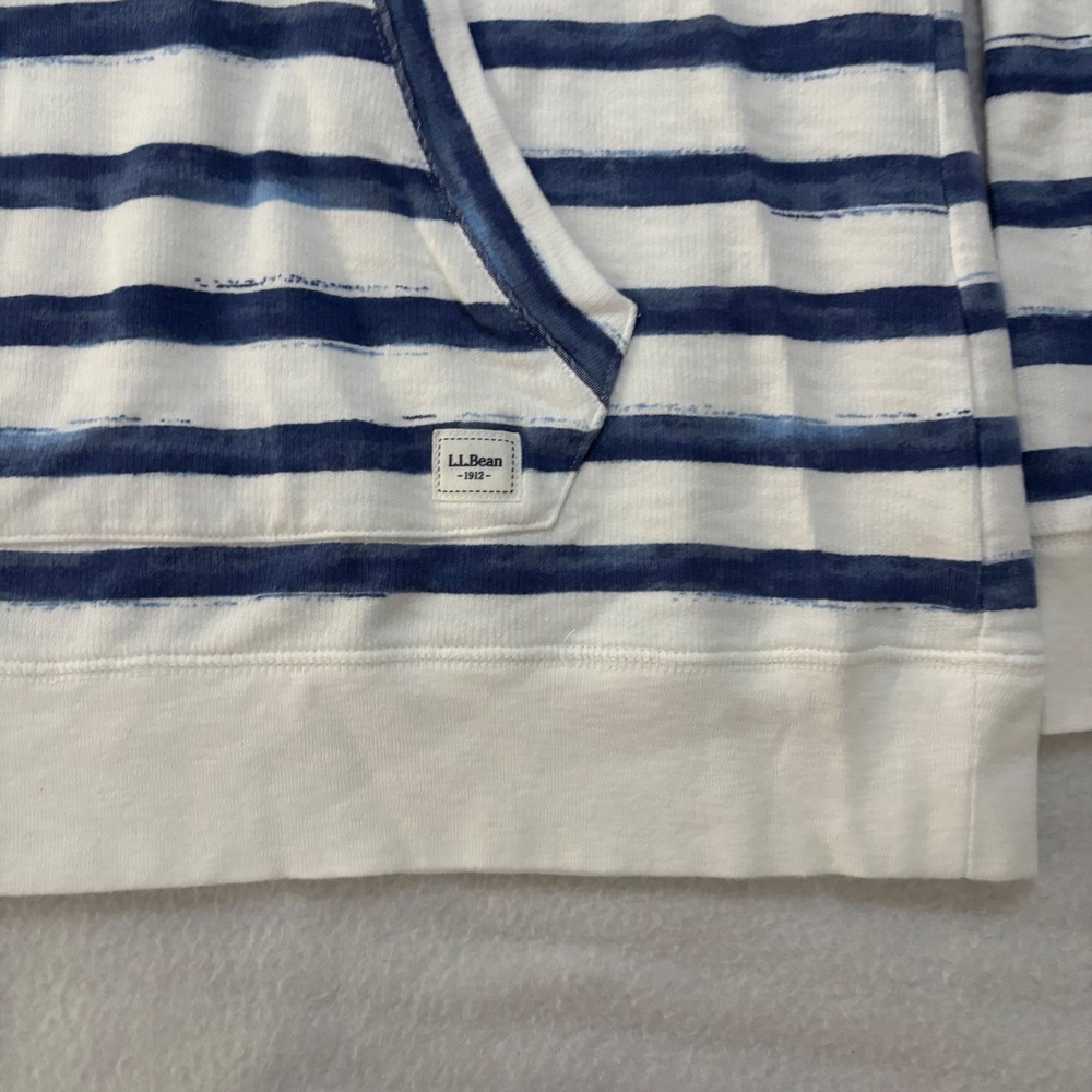 L.L. Bean Mens Organic Cotton Quarter Zip Pullover Blue White Striped M 514019 - Picture 3 of 7